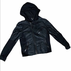 Leather and Cotten jacket with full zip and hood